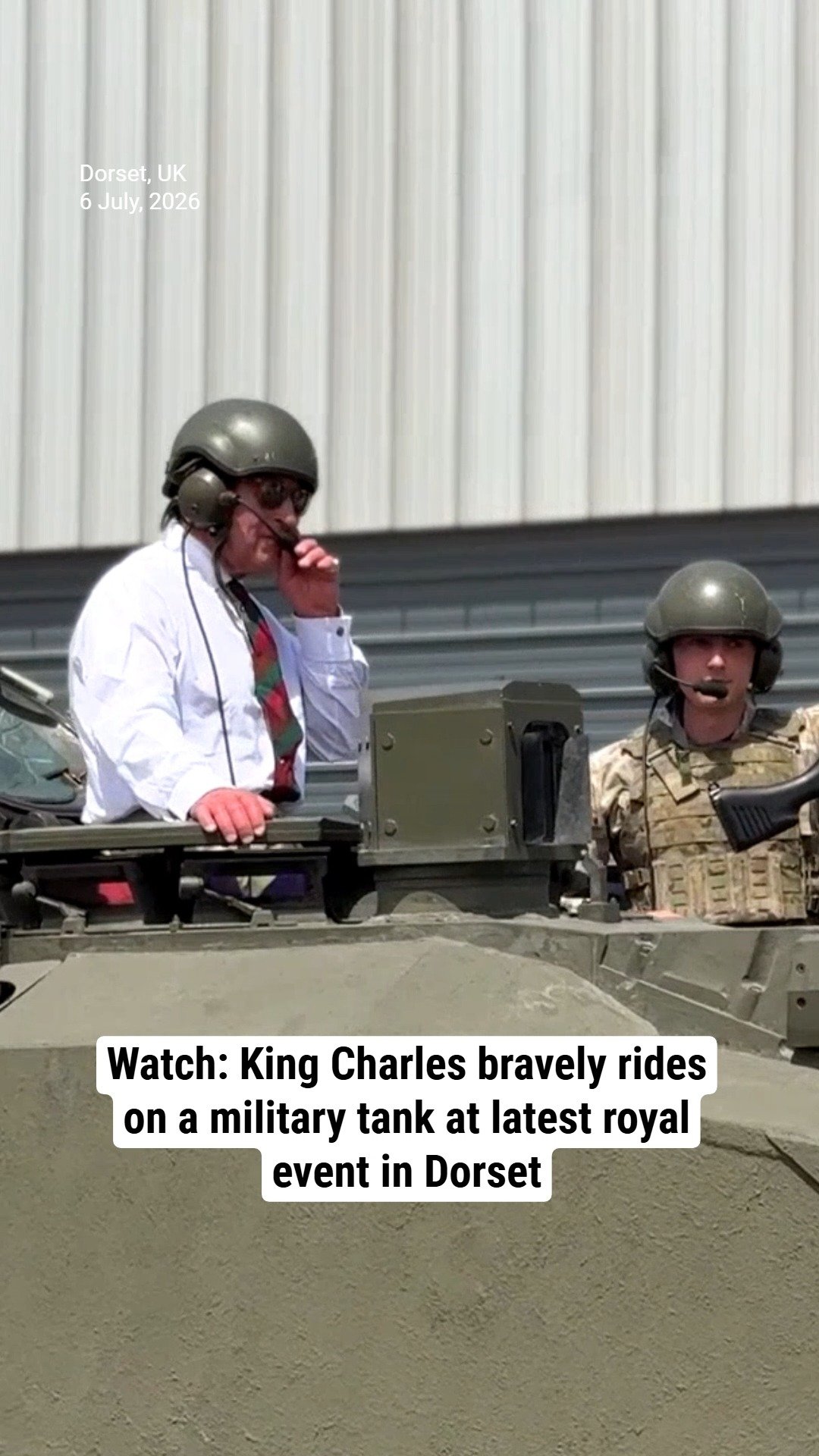 Watch: King Charles bravely rides on a military tank at latest royal event in Dorset