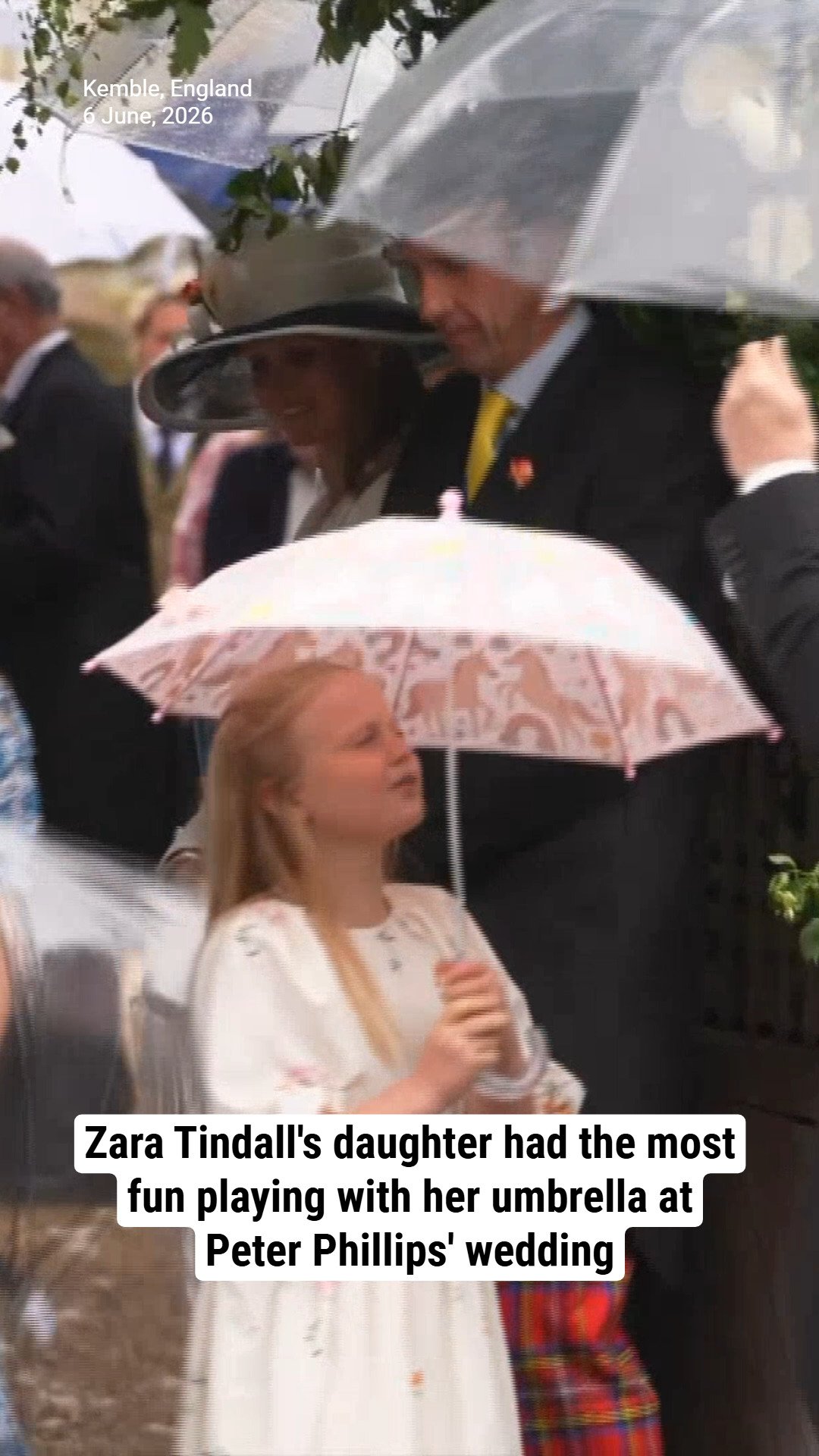 Zara Tindalls daughter had the most fun playing with her umbrella at Peter Phillips' wedding