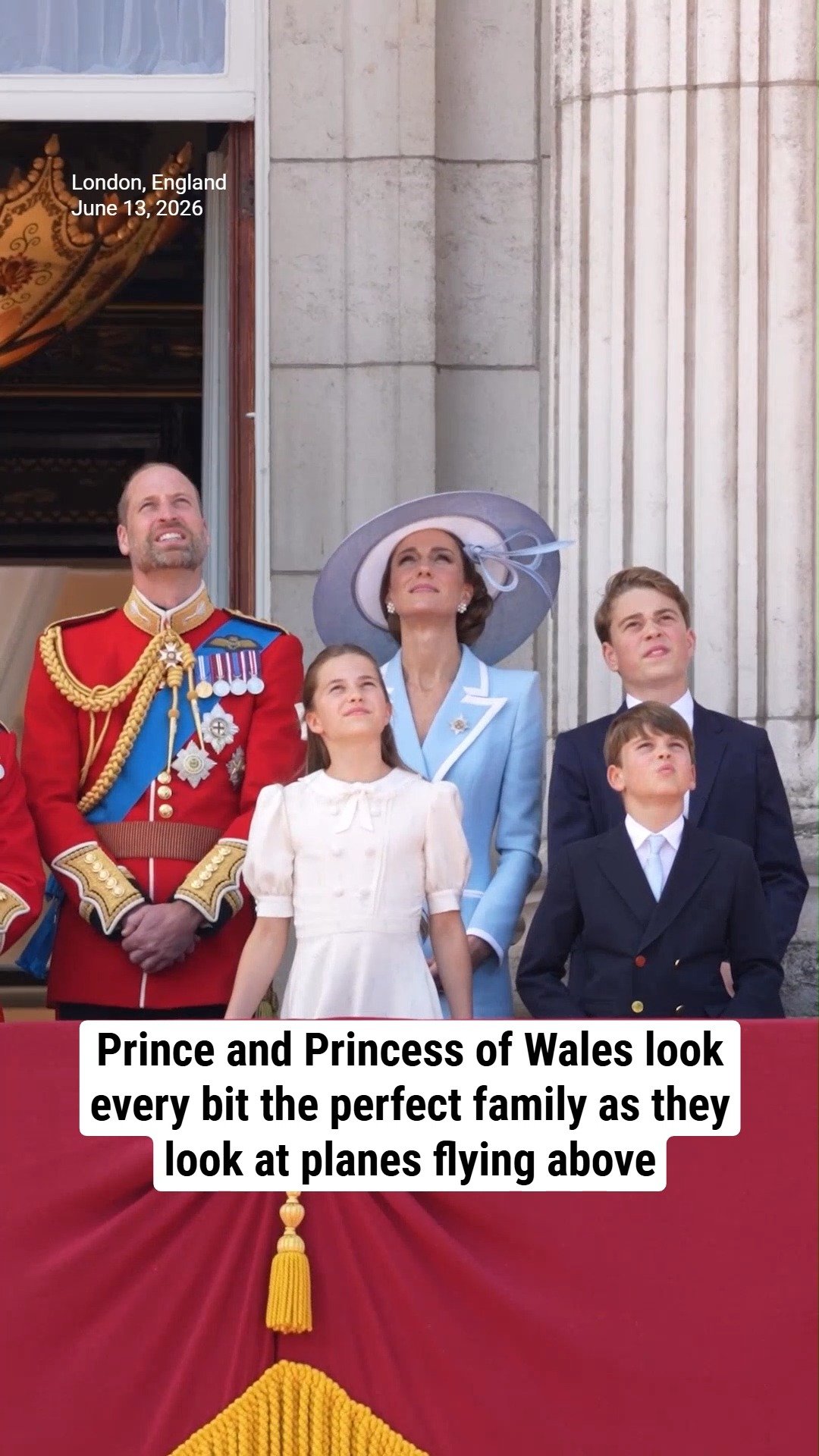 Prince and Princess of Wales look every bit the perfect family as they look at planes flying above