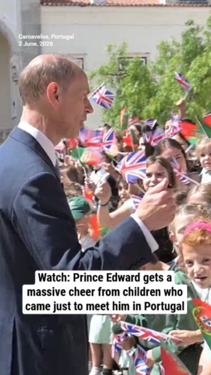 Watch: Prince Edward gets a massive cheer from children who came just to meet him in Portugal
