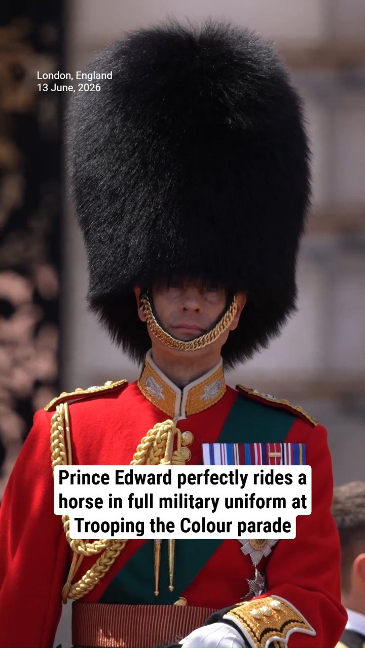 Prince Edward perfectly rides a horse in full military uniform at Trooping the Colour parade