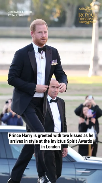 Prince Harry is greeted with two kisses as he arrives in style at the Invictus Spirit Awards  in London