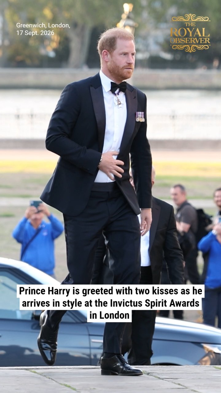 Prince Harry is greeted with two kisses as he arrives in style at the Invictus Spirit Awards  in London