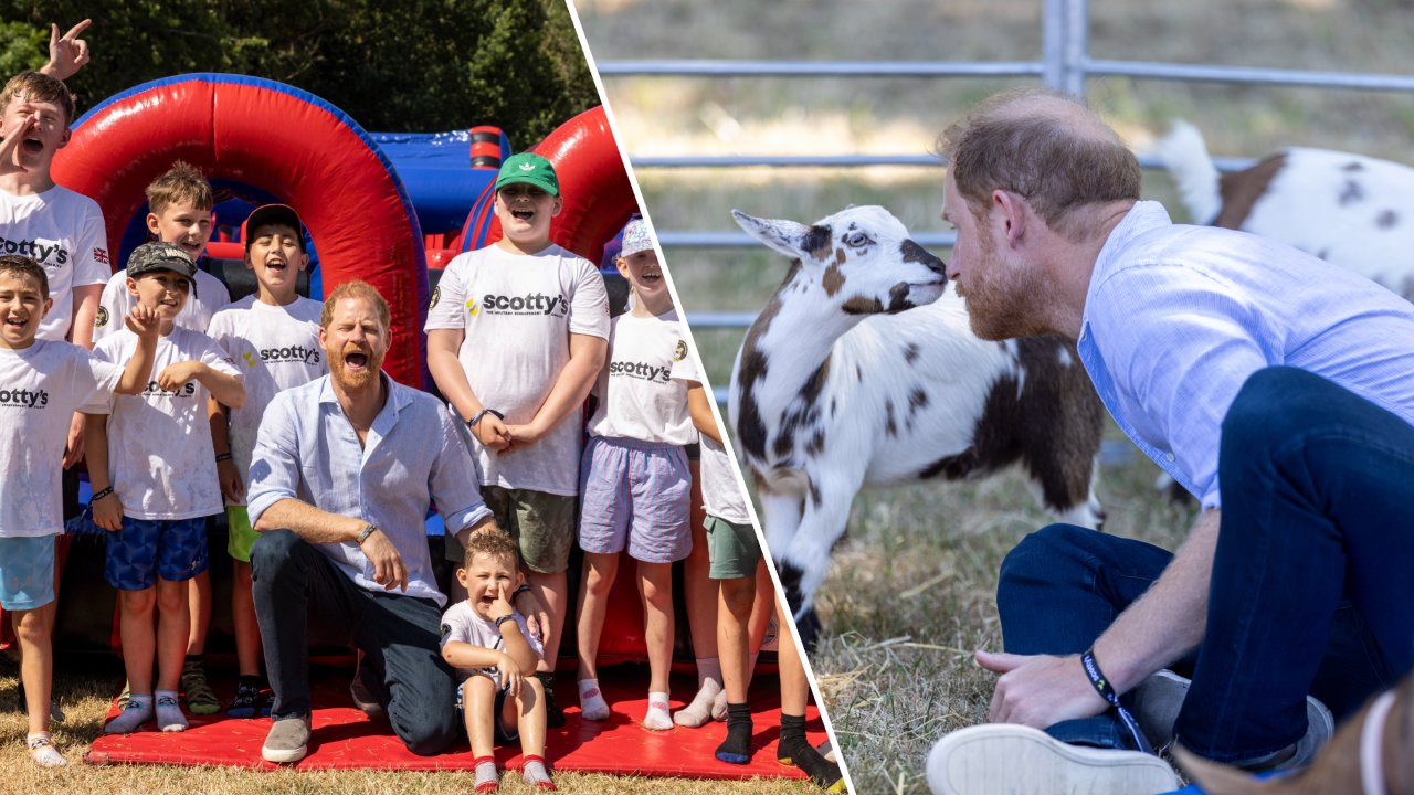 Watch: Prince Harry tries goat yoga and has fun playing with little children in Warwickshire