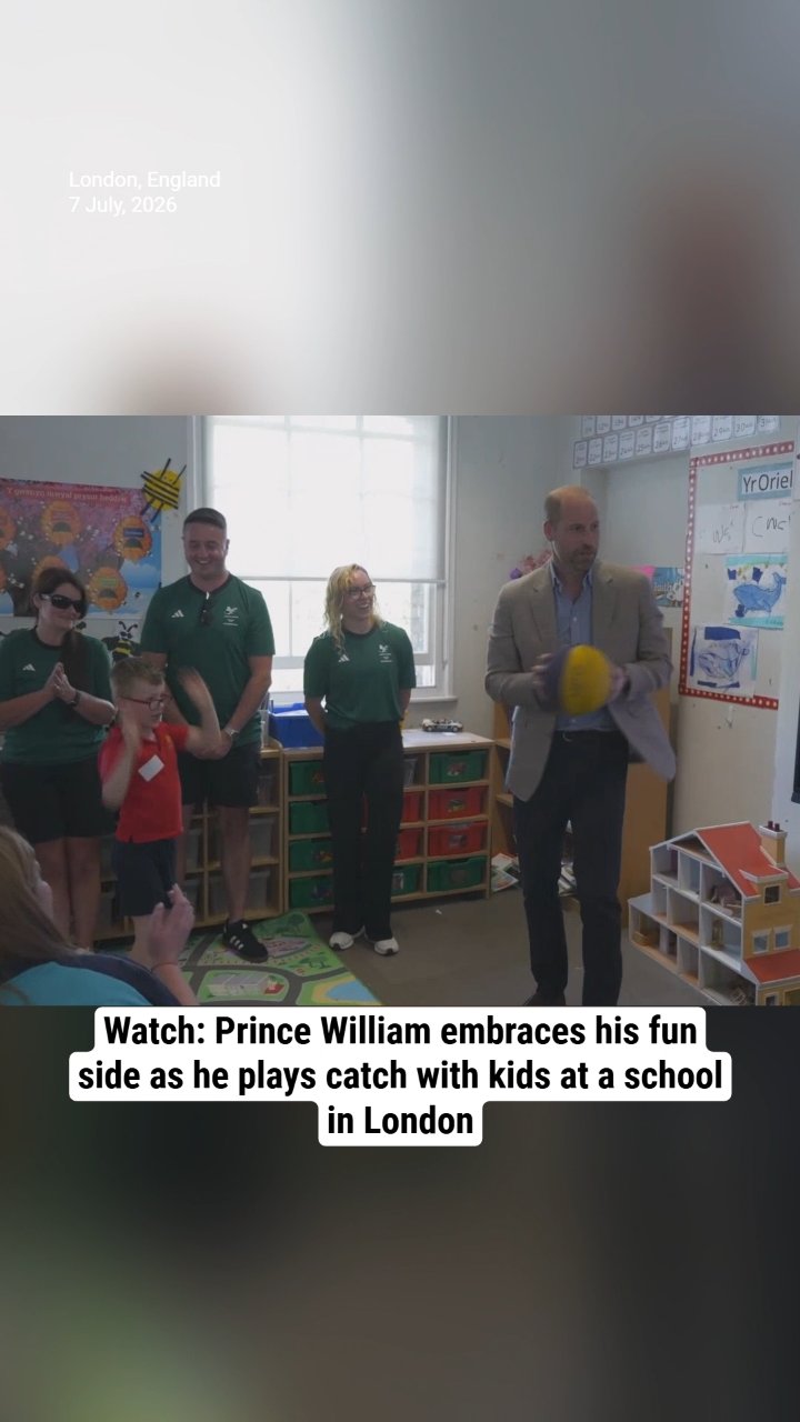 Watch: Prince William embraces his fun side as he plays catch with kids at a school in London