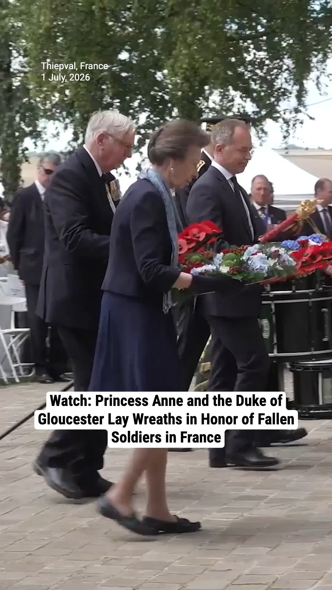 Watch: Princess Anne and the Duke of Gloucester lay wreaths in honor of fallen soldiers in France