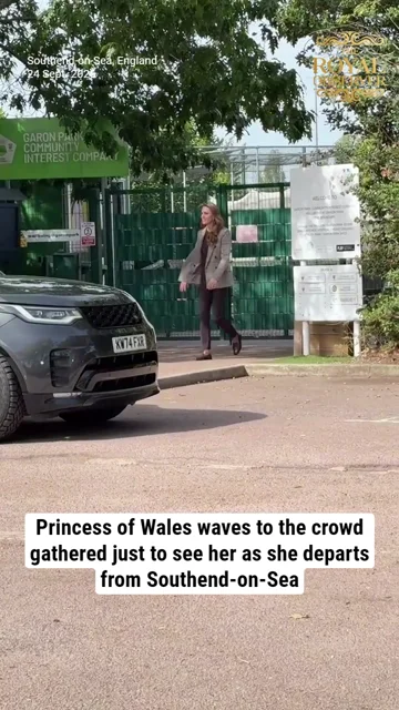 Princess of Wales waves to the crowd gathered just to see her as she departs from Southend-on-Sea