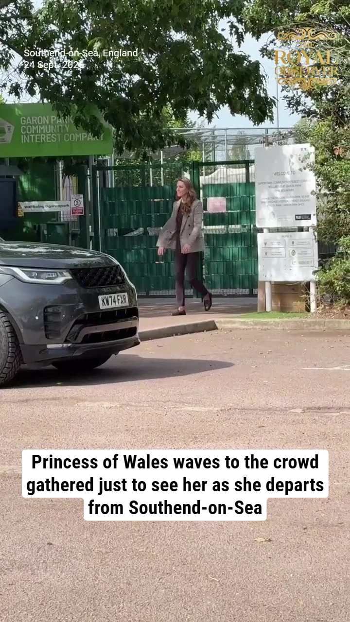 Princess of Wales waves to the crowd gathered just to see her as she departs from Southend-on-Sea