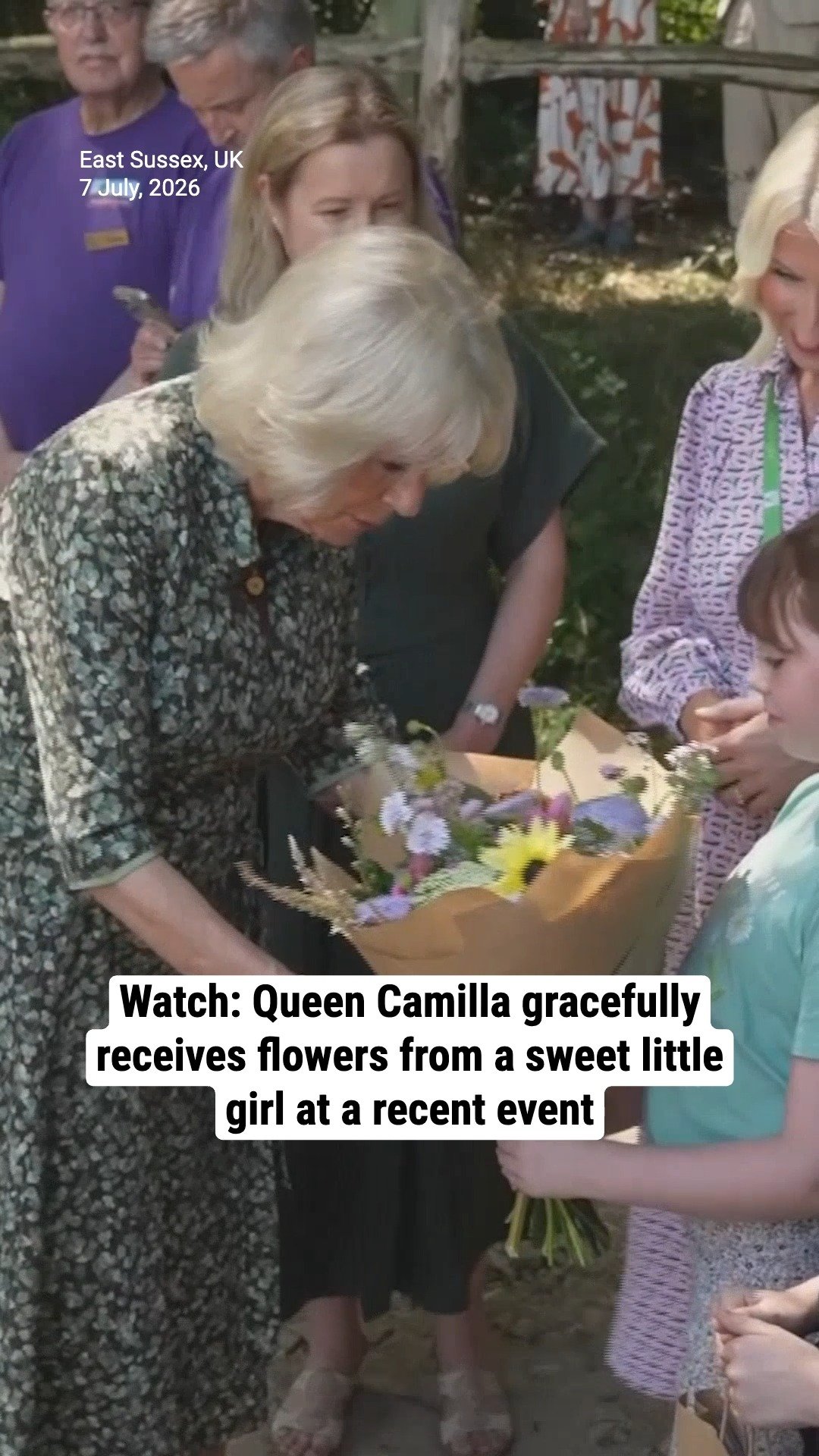 Watch: Queen Camilla gracefully receives flowers from a sweet little girl at a recent event