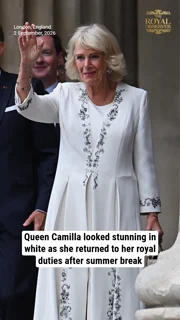 Queen Camilla looked stunning in white as she returned to her royal duties after summer break