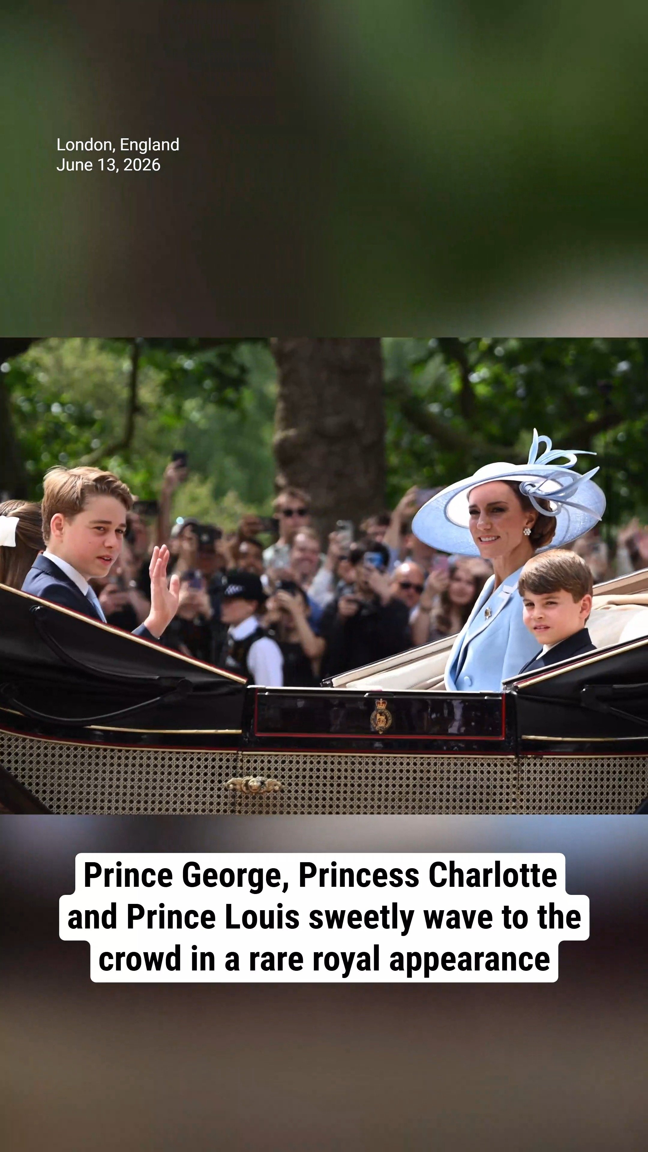Prince George, Princess Charlotte and Prince Louis sweetly wave to the crowd in a rare royal appearance