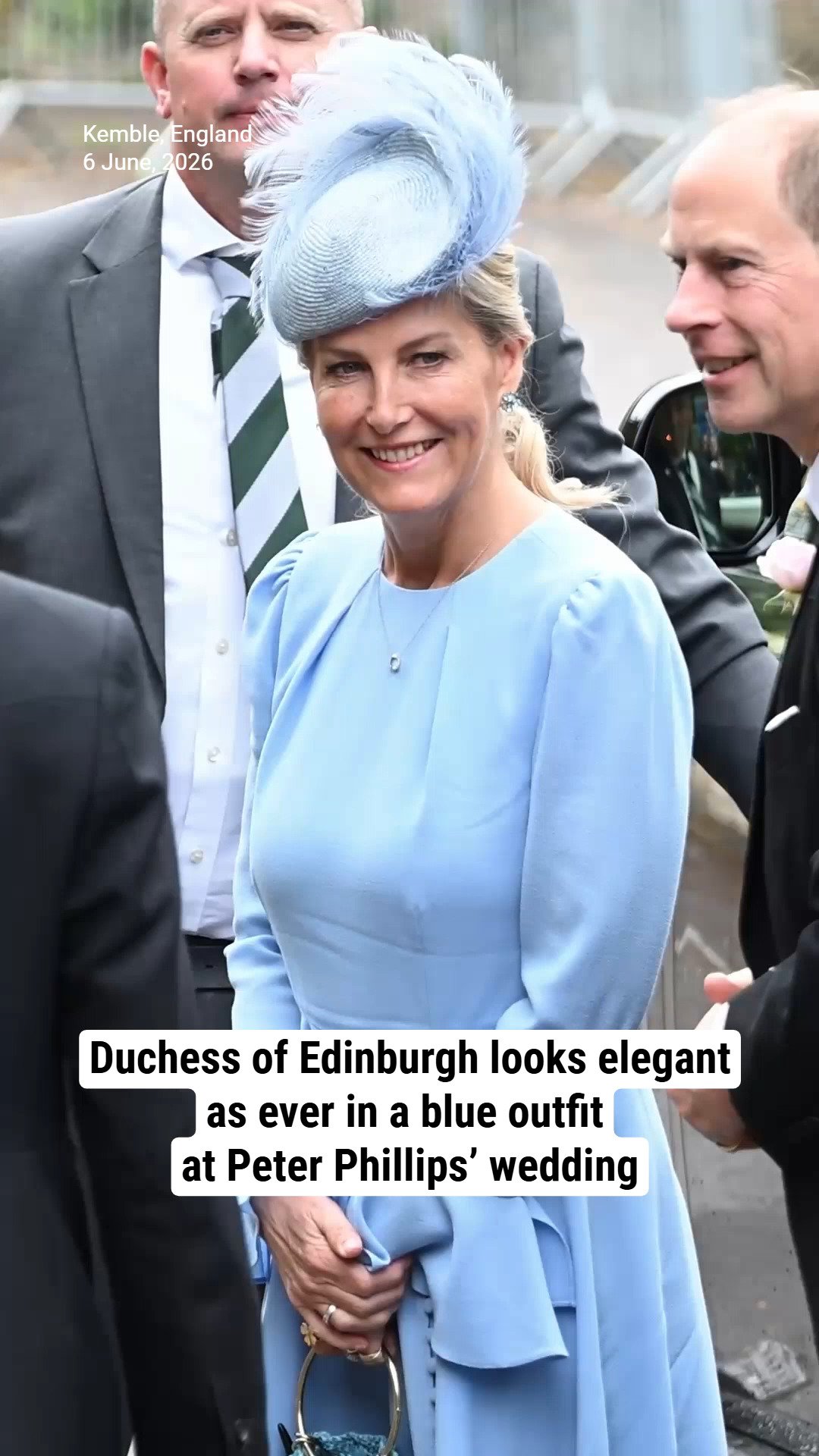Duchess of Edinburgh looks elegant as ever in a blue outfit at Peter Phillips’ wedding