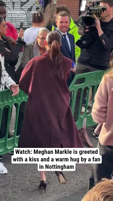 Watch: Meghan Markle is greeted with a kiss and a warm hug by a fan in Nottingham