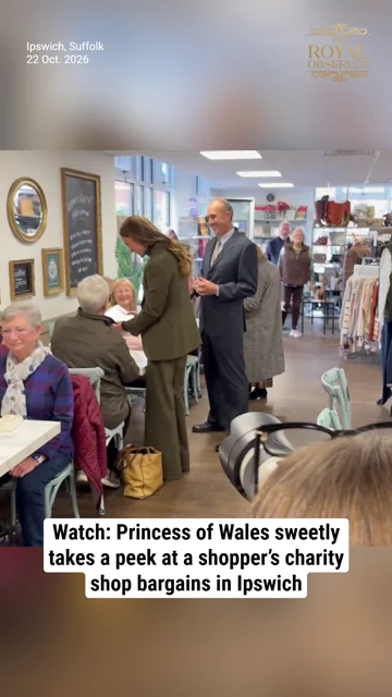 Watch: Princess of Wales sweetly takes a peek at a shopper’s charity shop bargains in Ipswich
