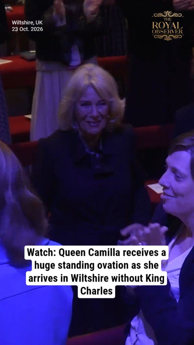 Watch: Queen Camilla receives a huge standing ovation as she arrives in Wiltshire without King Charles