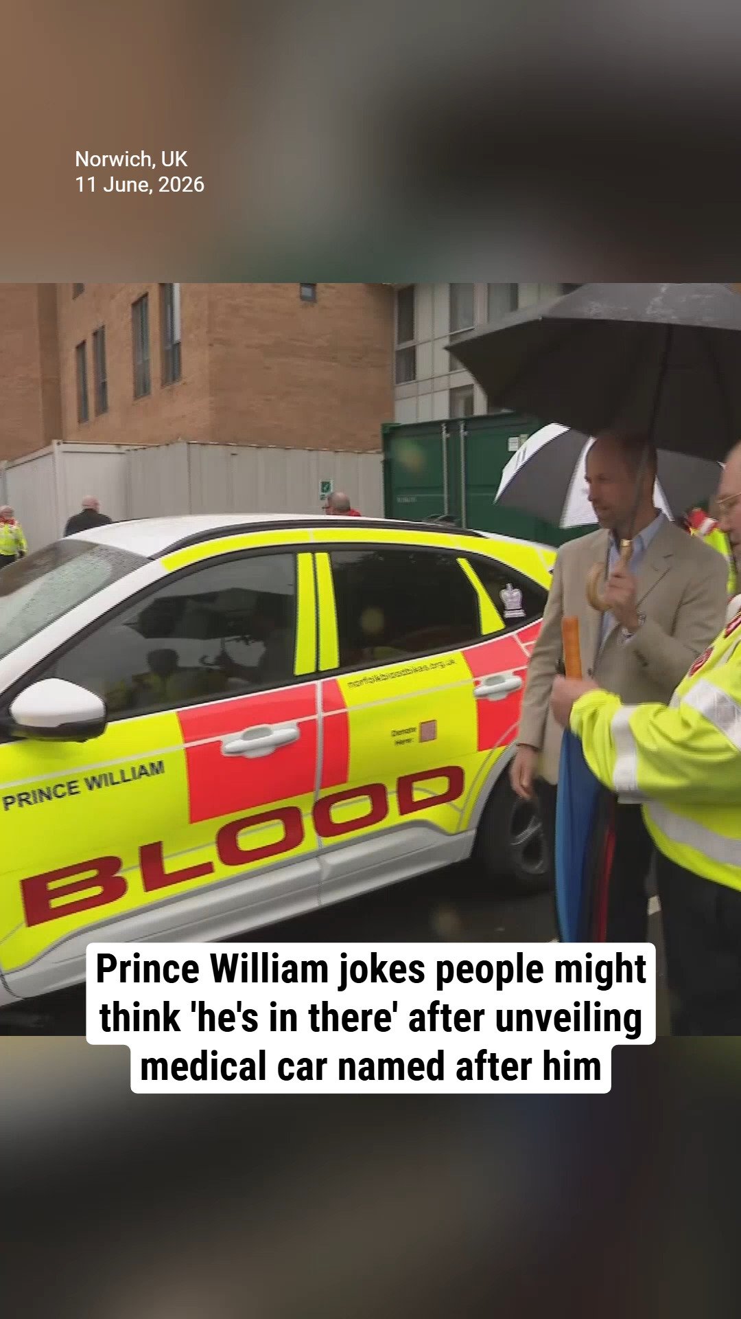 Prince William jokes people might think 'he's in there' after unveiling medical car named after him