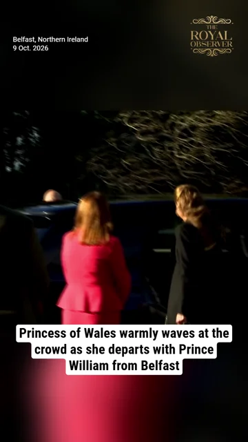Princess of Wales warmly waves at the crowd as she departs with Prince William from Belfast