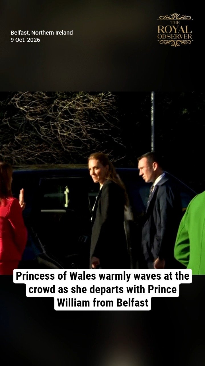 Princess of Wales warmly waves at the crowd as she departs with Prince William from Belfast