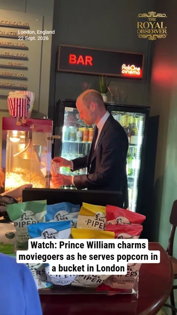 Watch: Prince William charms moviegoers as he serves popcorn in a bucket in London