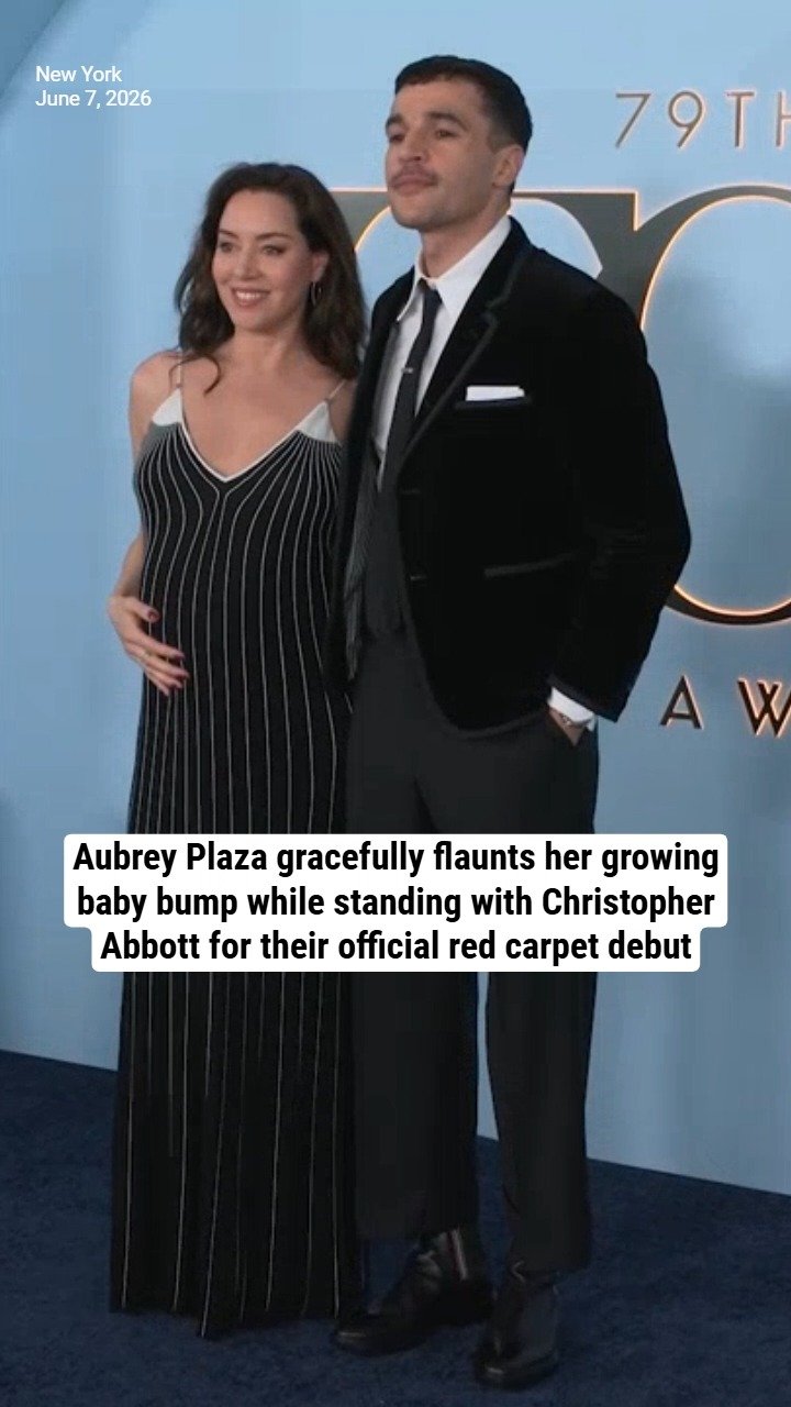 Aubrey Plaza gracefully flaunts her growing baby bump while standing with Christopher Abbott for their official red carpet debut
