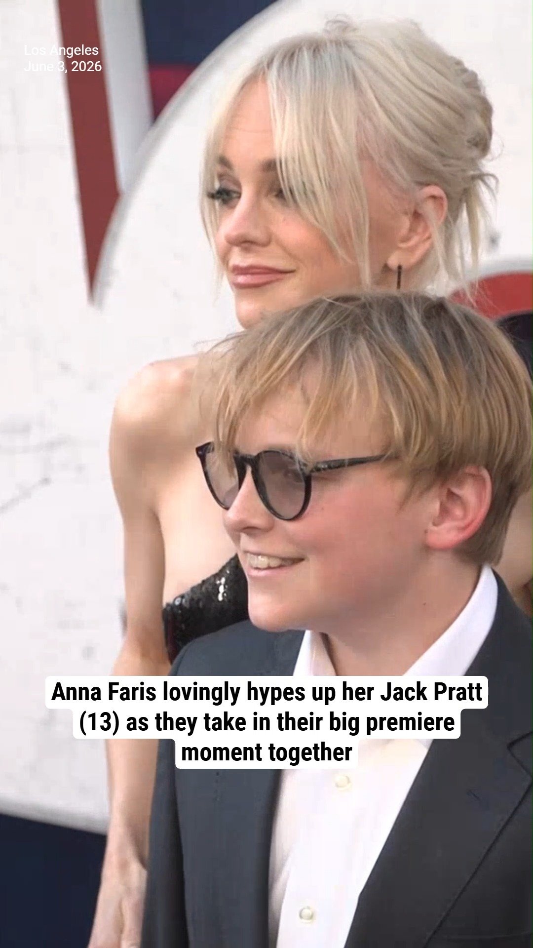 Anna Faris lovingly hypes up son Jack Pratt (13) as they take in their big premiere moment together