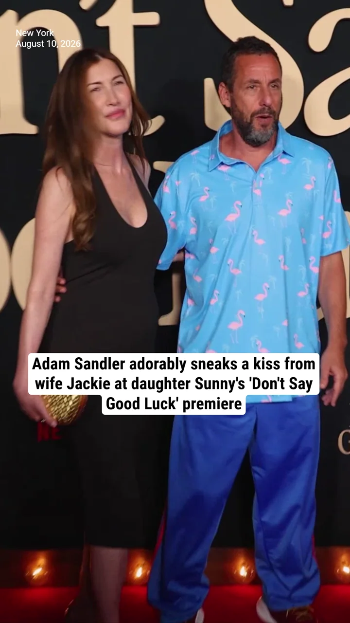 Adam Sandler adorably sneaks a kiss from wife Jackie at daughter Sunny's 'Don't Say Good Luck' premiere