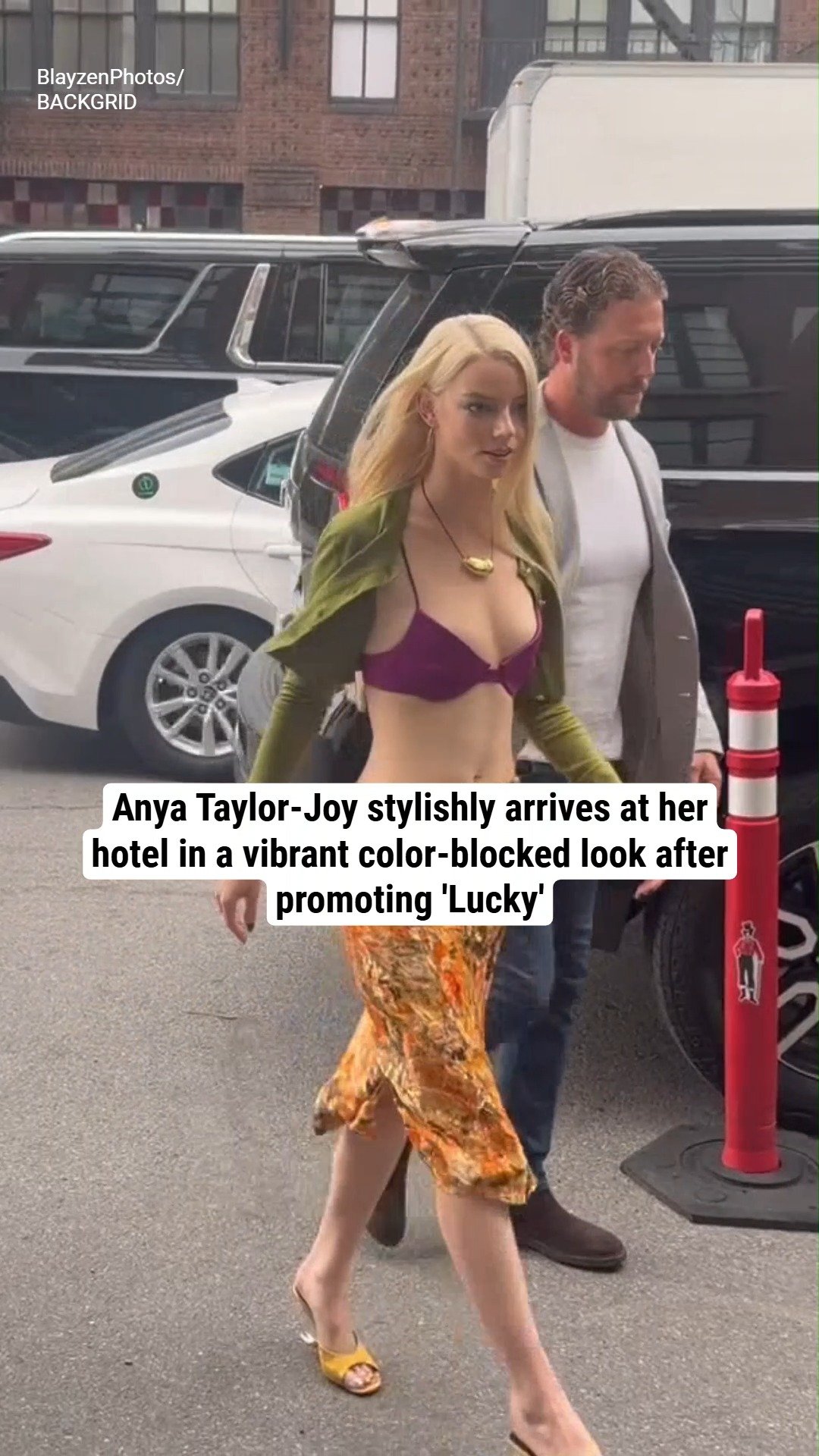 Anya Taylor-Joy stylishly arrives at her hotel in a vibrant color-blocked look after promoting 'Lucky'
