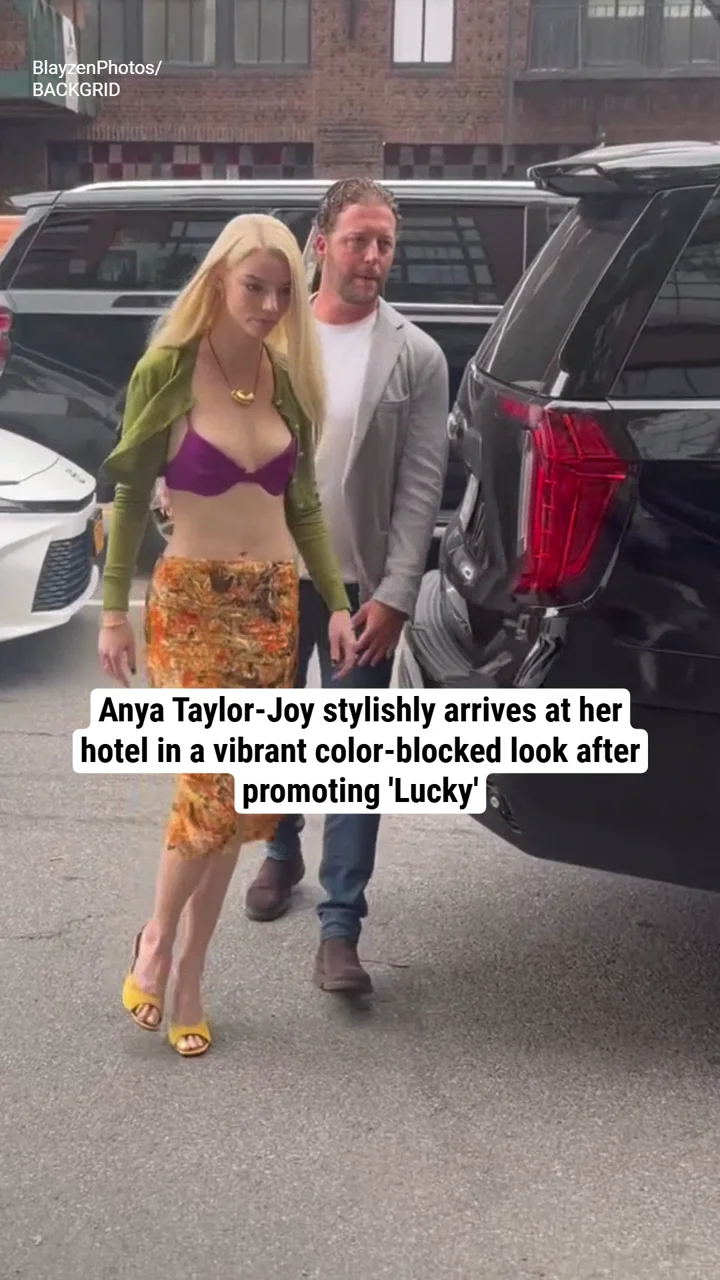 Anya Taylor-Joy stylishly arrives at her hotel in a vibrant color-blocked look after promoting 'Lucky'