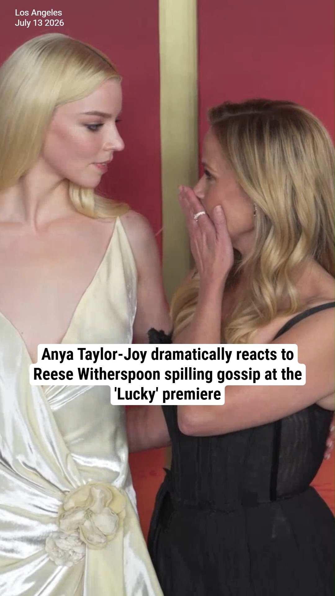 Anya Taylor-Joy dramatically reacts to Reese Witherspoon spilling gossip at the 'Lucky' premiere
