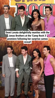 Demi Lovato delightfully reunites with the Jonas Brothers at the 'Camp Rock 3' premiere following her surprise cameo reveal!