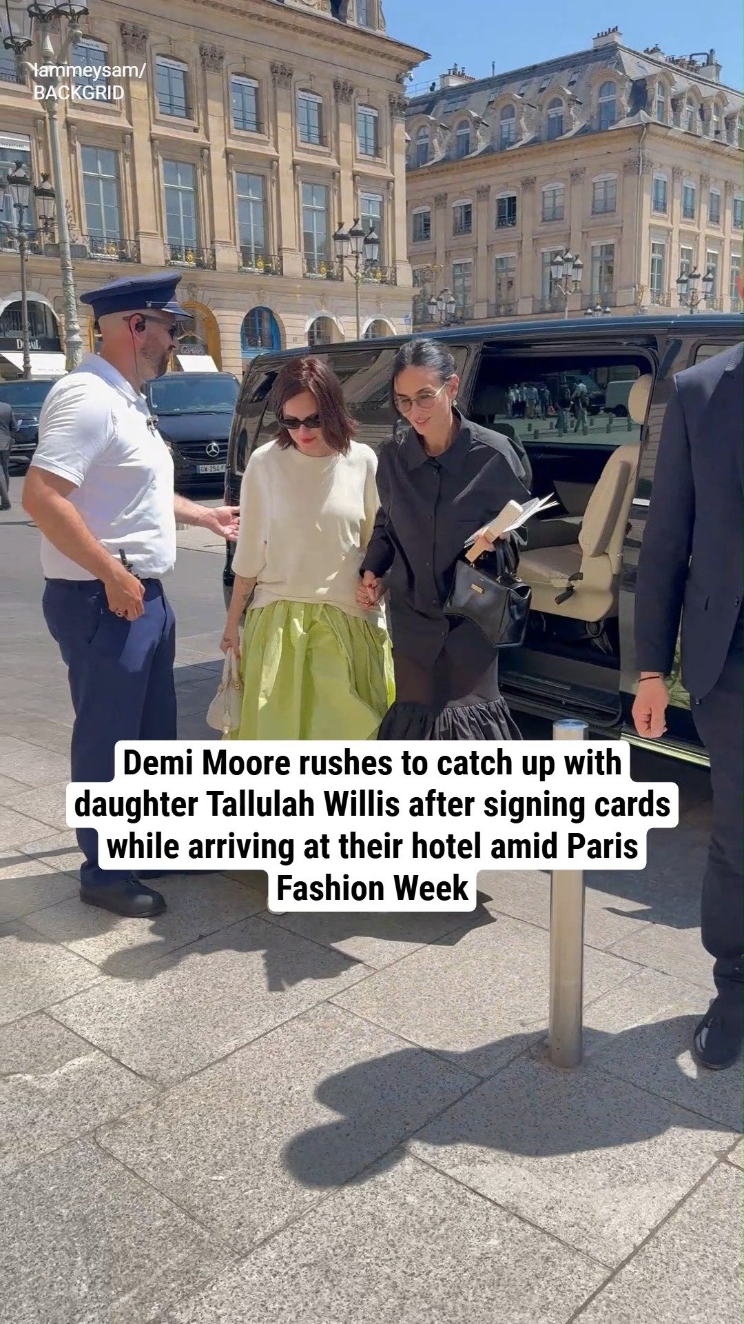 Demi Moore rushes to catch up with daughter Tallulah Willis after signing cards while arriving at their hotel amid Paris Fashion Week