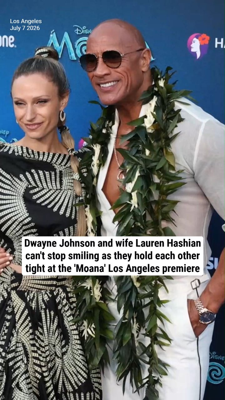 Dwayne Johnson and wife Lauren Hashian can't stop smiling as they hold each other tight at the 'Moana' Los Angeles premiere
