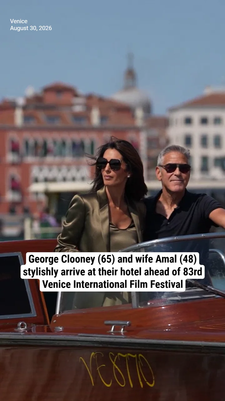George Clooney (65) and wife Amal (48) stylishly arrive at their hotel ahead of 83rd Venice International Film Festival