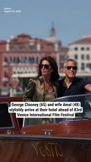George Clooney (65) and wife Amal (48) stylishly arrive at their hotel ahead of 83rd Venice International Film Festival