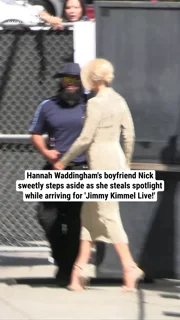 Hannah Waddingham's boyfriend Nick Beresford-Cleary sweetly steps aside as she steals the spotlight while arriving for 'Jimmy Kimmel Live!'