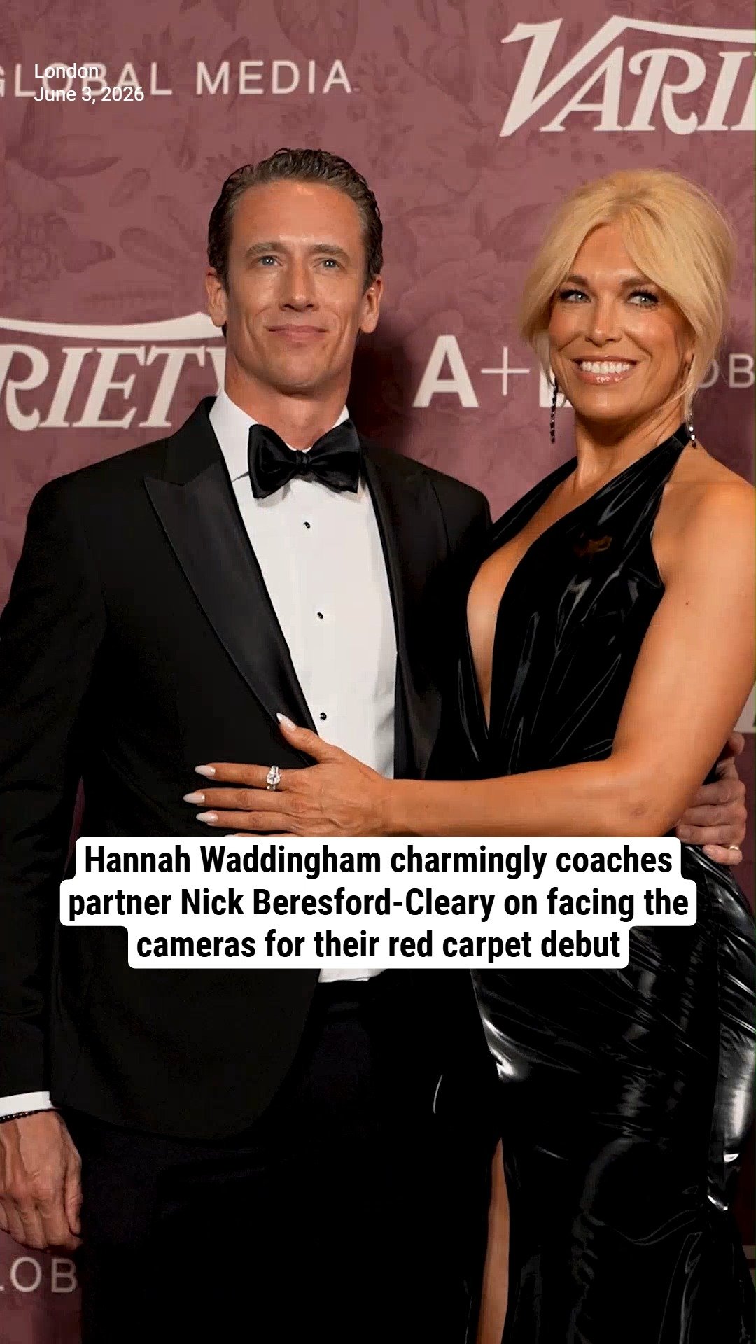 Hannah Waddingham charmingly coaches partner Nick Beresford-Cleary on facing the cameras for their red carpet debut
