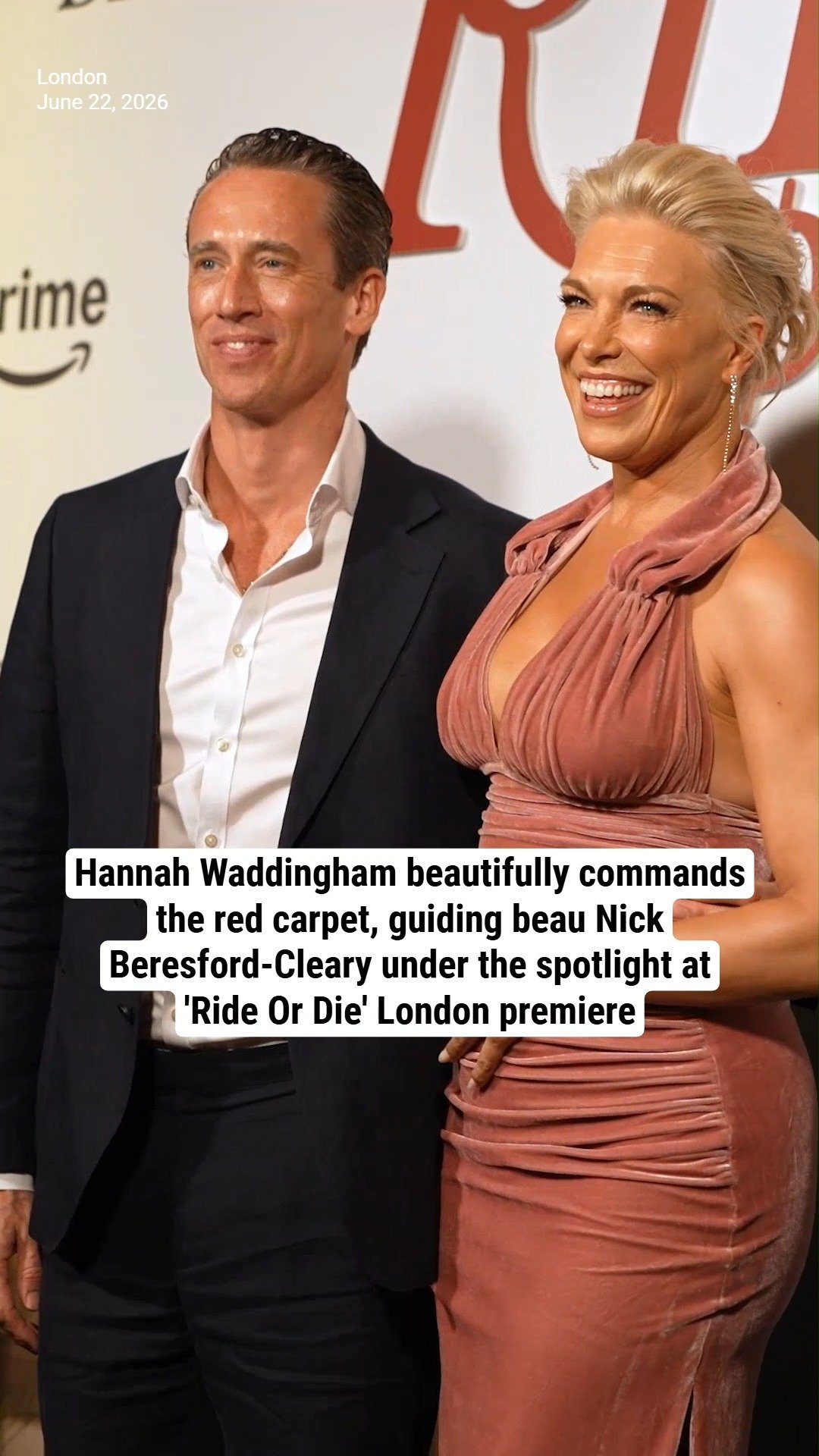 Hannah Waddingham beautifully commands the red carpet, guiding beau Nick Beresford-Cleary under the spotlight at 'Ride Or Die' London premiere
