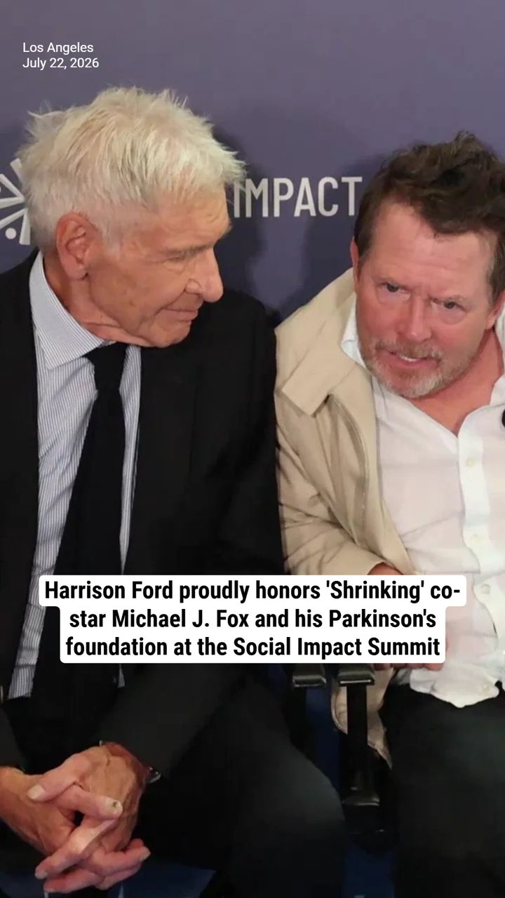 Harrison Ford proudly honors 'Shrinking' co-star Michael J. Fox and his Parkinson's foundation at the Social Impact Summit