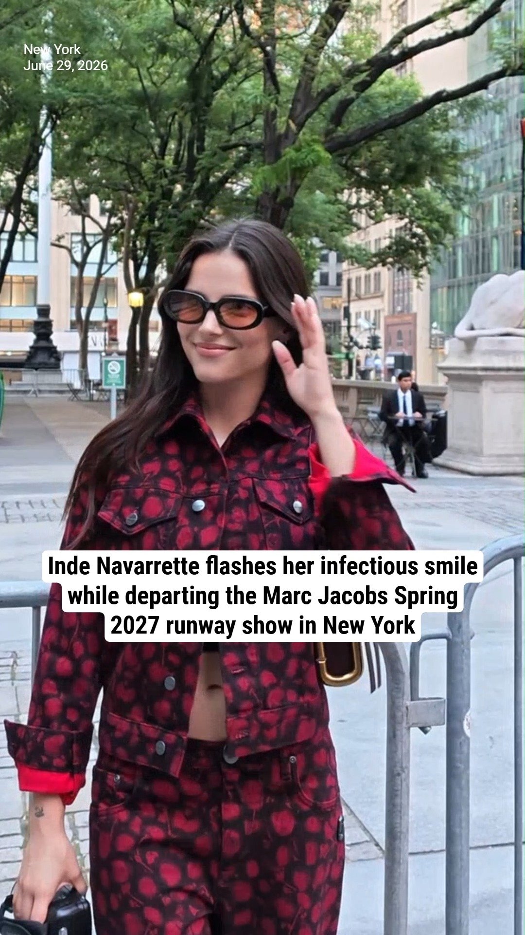Inde Navarrette flashes her infectious smile while departing the Marc Jacobs Spring 2027 runway show in New York