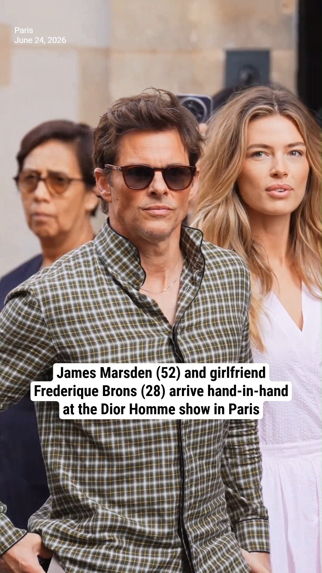 James Marsden (52) and girlfriend Frederique Brons (28) arrive hand-in-hand at the Dior Homme show in Paris