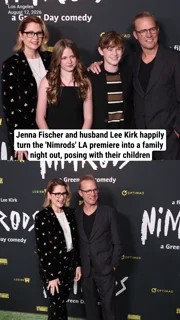 Jenna Fischer and husband Lee Kirk happily turn the 'Nimrods' LA premiere into a family night out, posing with their children