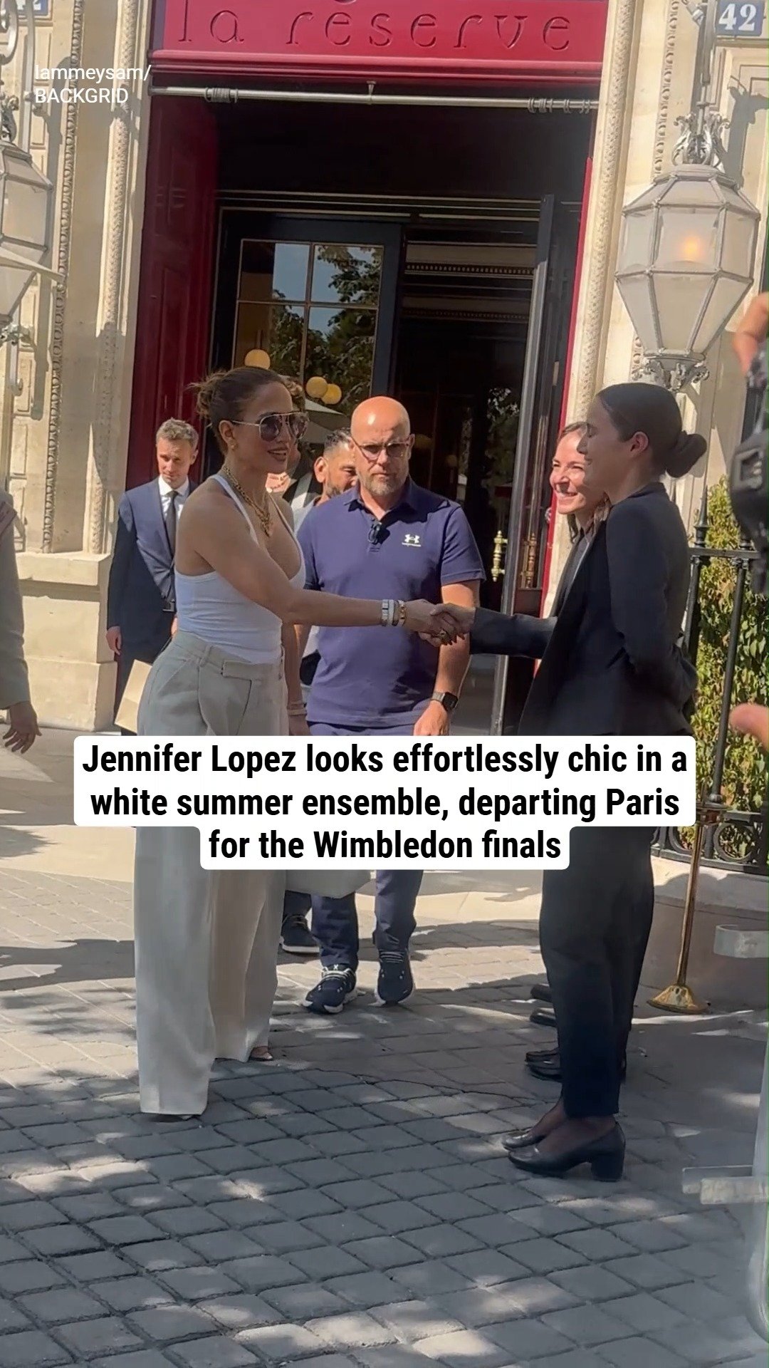 Jennifer Lopez looks effortlessly chic in a white summer ensemble, departing Paris for the Wimbledon finals