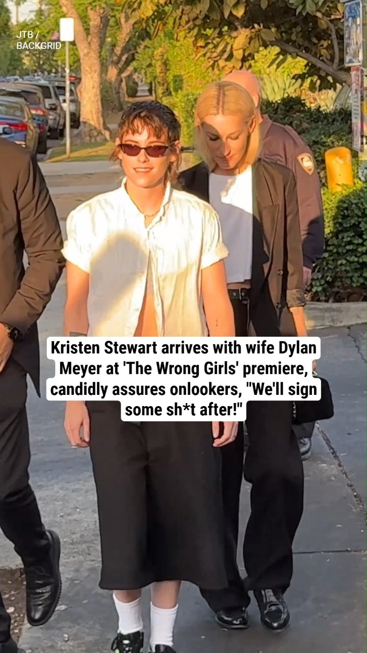 Kristen Stewart arrives with wife Dylan Meyer at 'The Wrong Girls' premiere, candidly assures onlookers, "We'll sign some sh*t after!"