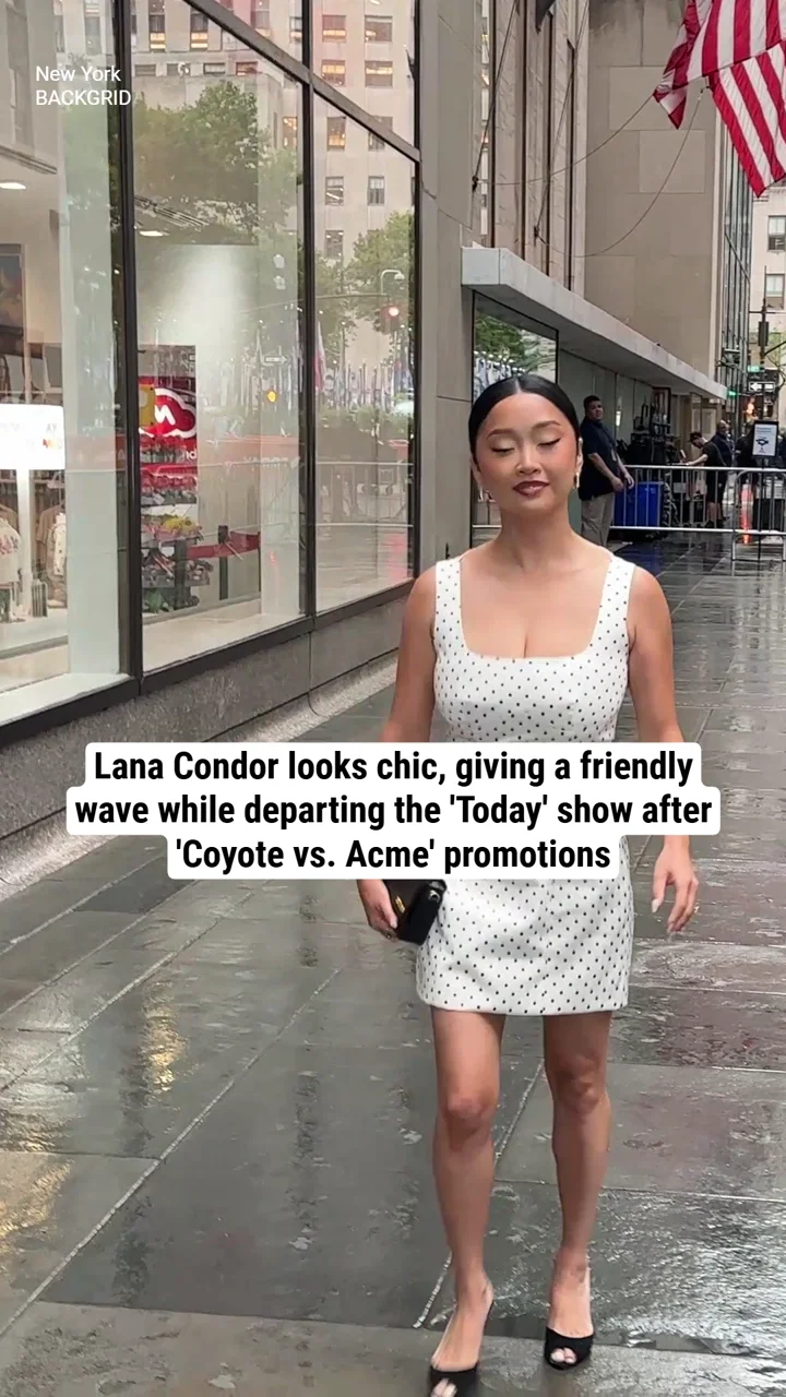 Lana Condor looks chic, giving a friendly wave while departing the 'Today' show after 'Coyote vs. Acme' promotions