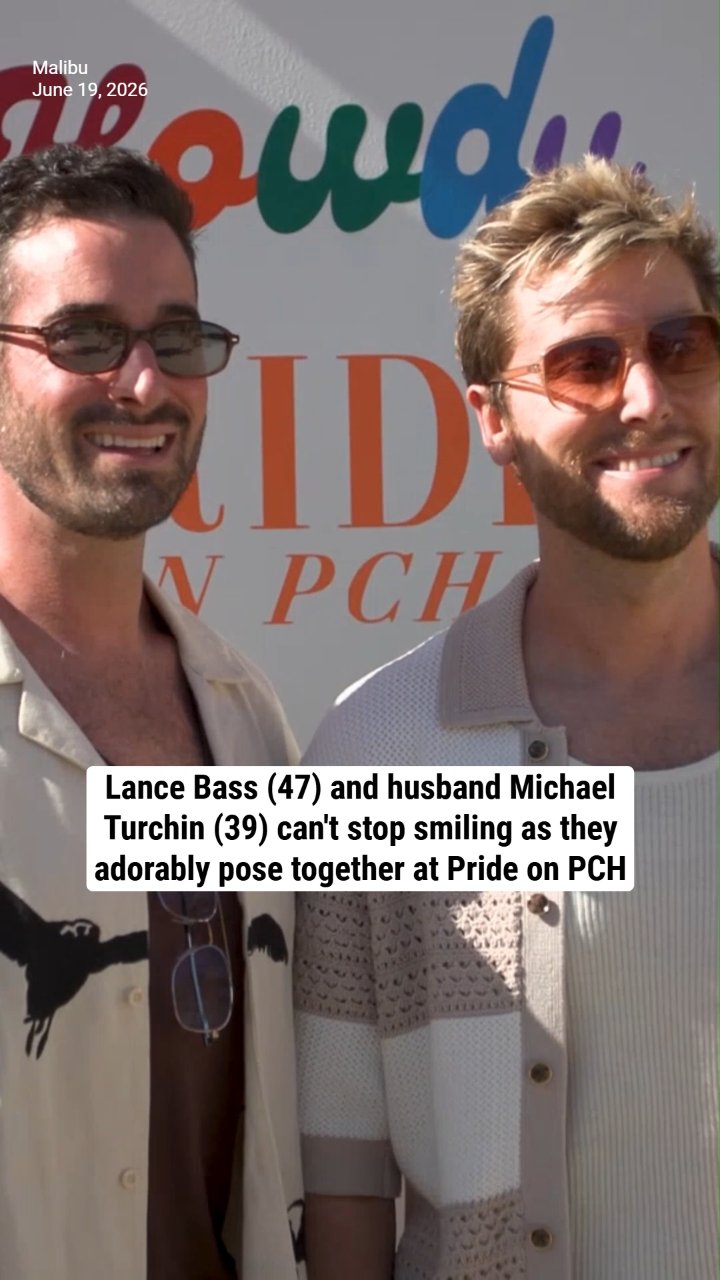 Lance Bass (47) and husband Michael Turchin (39) can't stop smiling as they adorably pose together at Pride on PCH