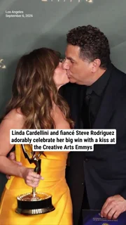 Linda Cardellini and fiancé Steve Rodriguez adorably celebrate her big win with a kiss at the Creative Arts Emmys