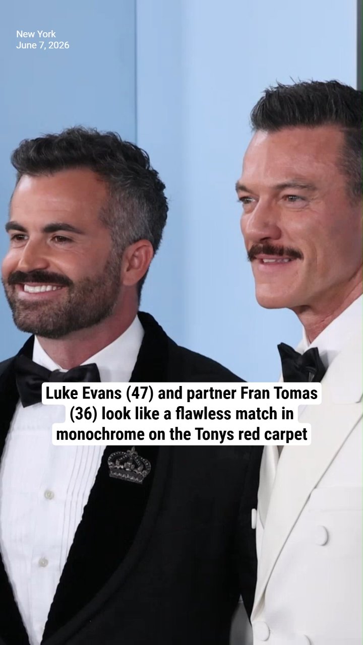 Luke Evans (47) and partner Fran Tomas (36) look like a flawless match in monochrome on the Tonys red carpet