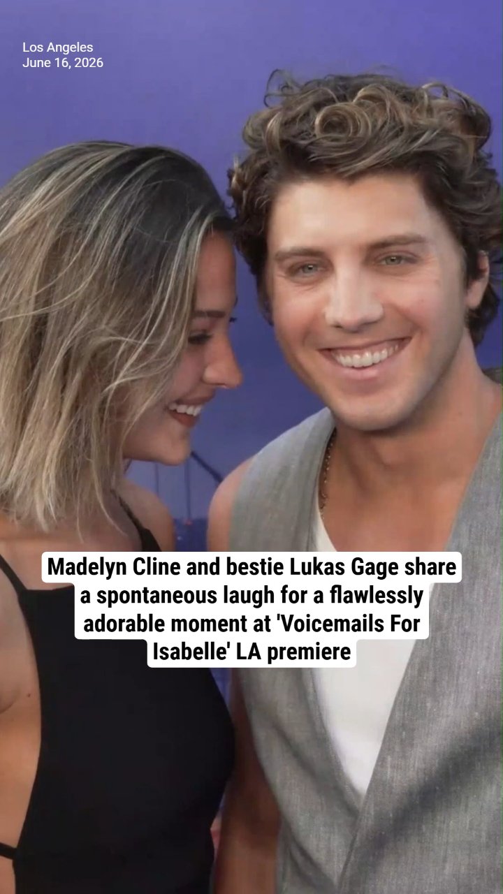 Madelyn Cline and bestie Lukas Gage share a spontaneous laugh for a flawlessly adorable moment at 'Voicemails For Isabelle' LA premiere