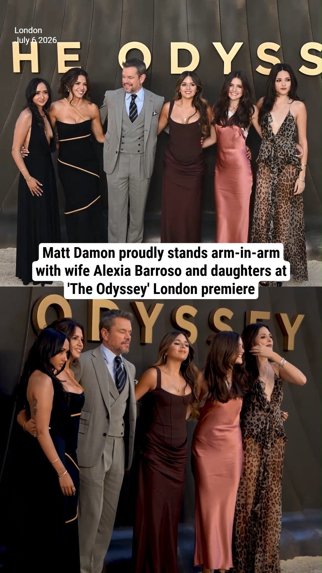 Matt Damon proudly stands arm-in-arm with wife Alexia Barroso and daughters at 'The Odyssey' London premiere