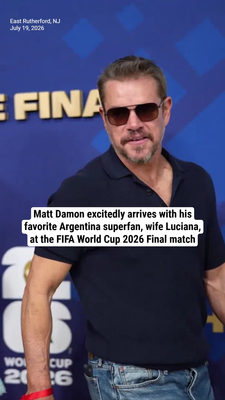 Matt Damon excitedly arrives with his favorite Argentina superfan, wife Luciana, at the FIFA World Cup 2026 Final match